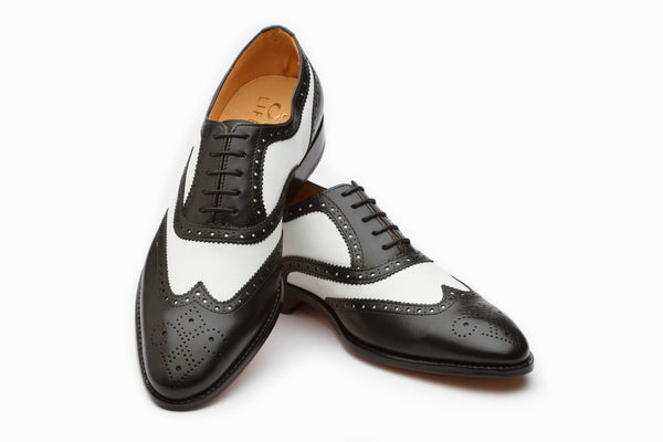 Mens black and white wingtip oxford shoes Clearance