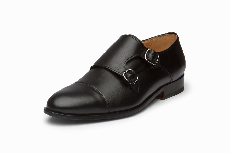 Cap Toe Double Monkstrap - Black