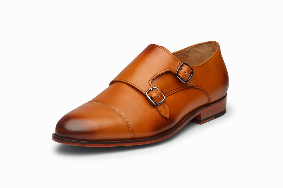 Cap Toe Double Monkstrap - Tan