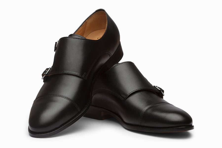 Cap Toe Double Monkstrap - Black