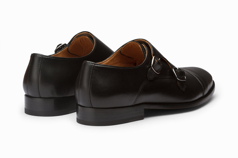 Cap Toe Double Monkstrap - Black