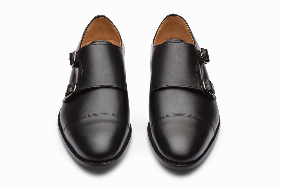 Cap Toe Double Monkstrap - Black