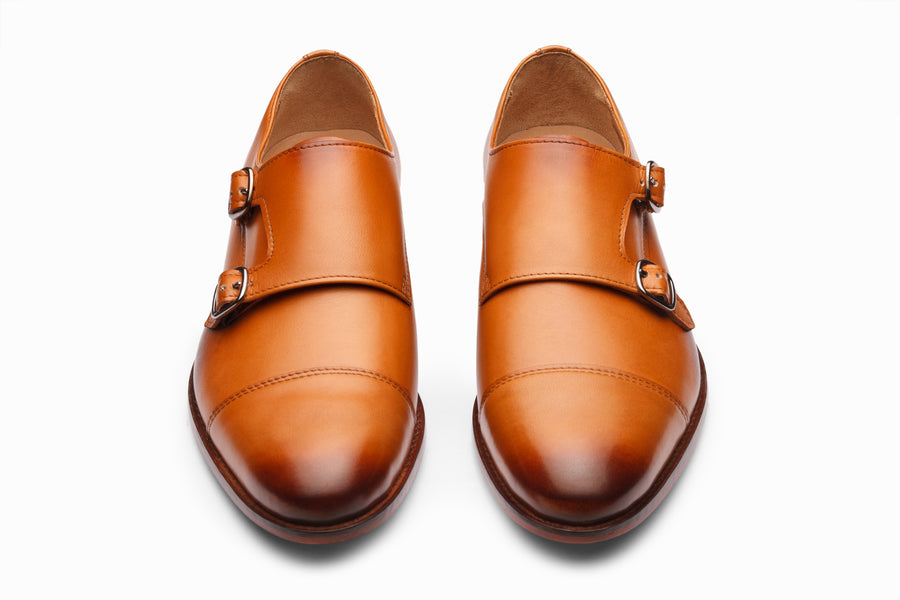 Cap Toe Double Monkstrap - Tan