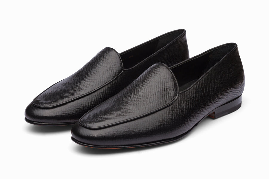 Belgian Loafers- Black Hatch Grain