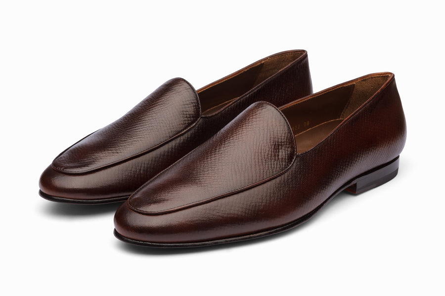 Belgian Loafers- Dark Brown Hatch Grain