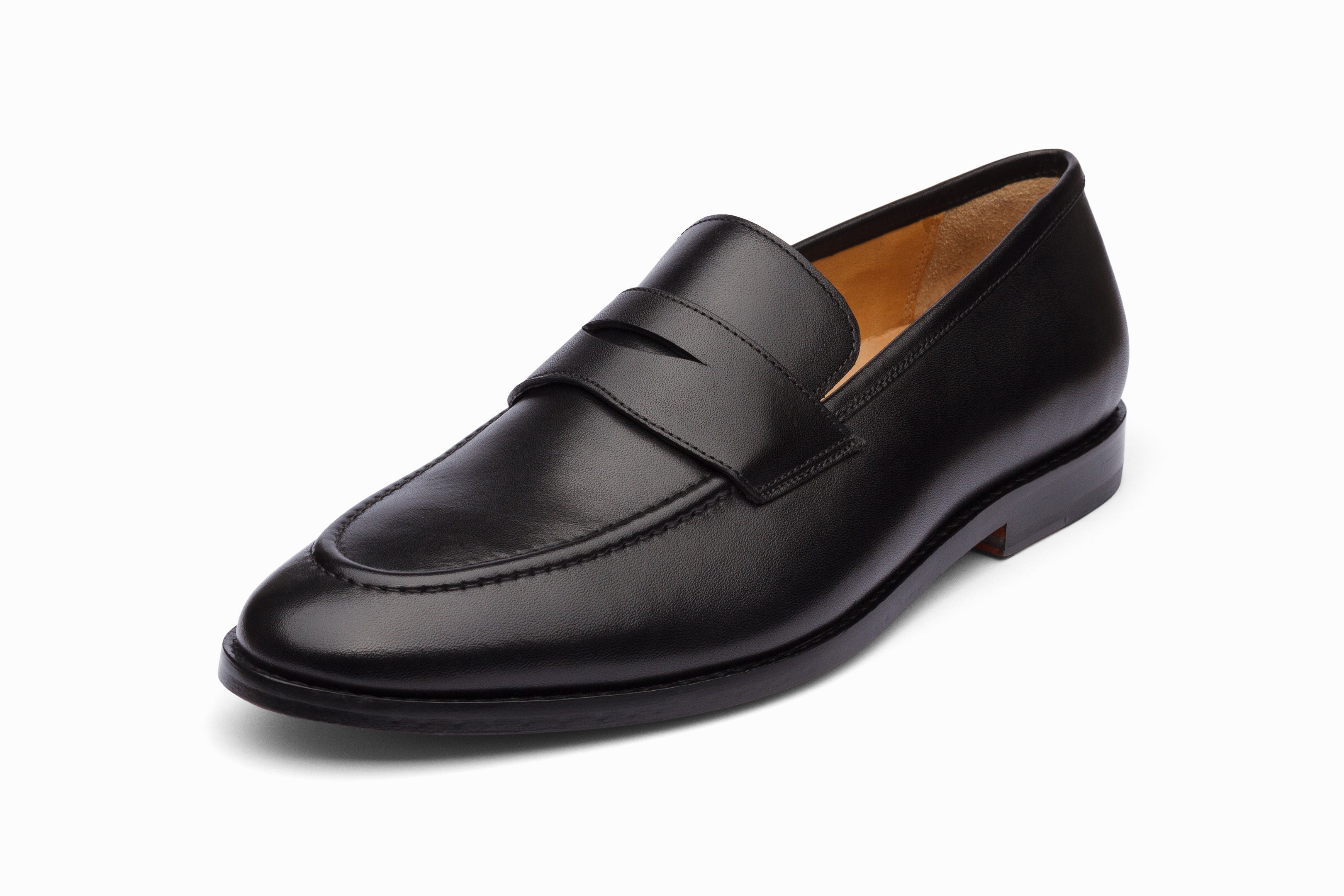 Piombo Black Leather Penny Slip-On Loafers Santoni Famed Leather Penny Loafers | Neiman Marcus main image 4