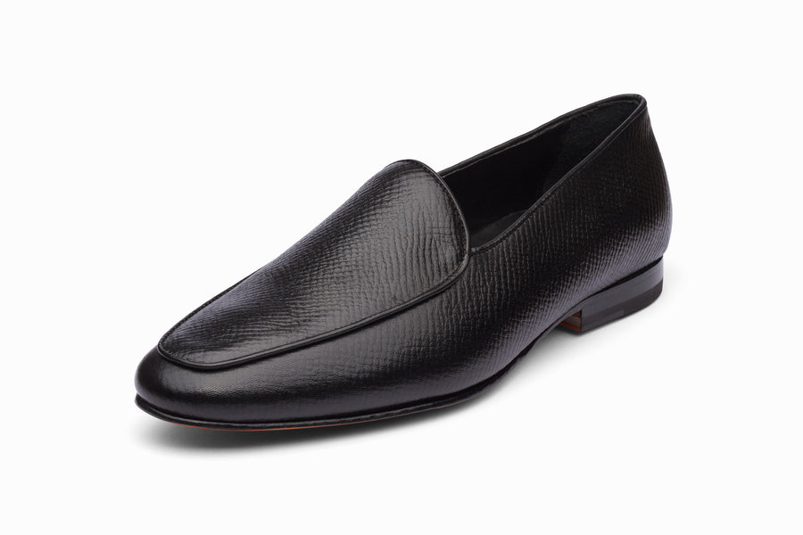 Belgian Loafers- Black Hatch Grain