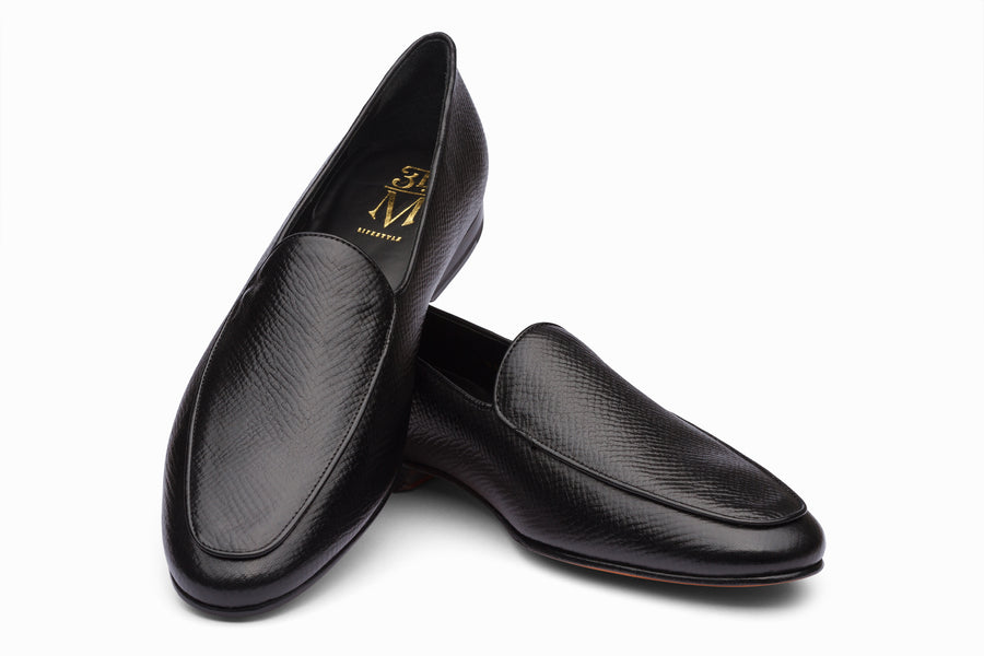 Belgian Loafers- Black Hatch Grain