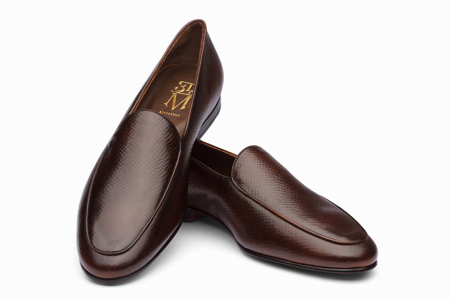 Belgian Loafers- Dark Brown Hatch Grain