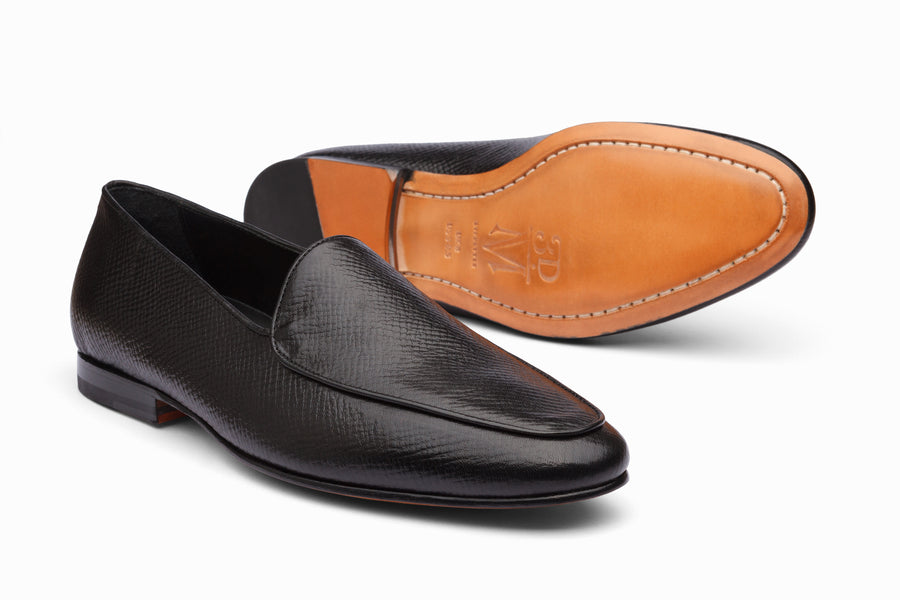 Belgian Loafers- Black Hatch Grain