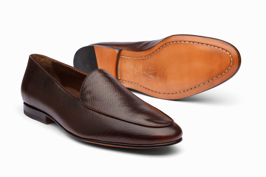 Belgian Loafers- Dark Brown Hatch Grain