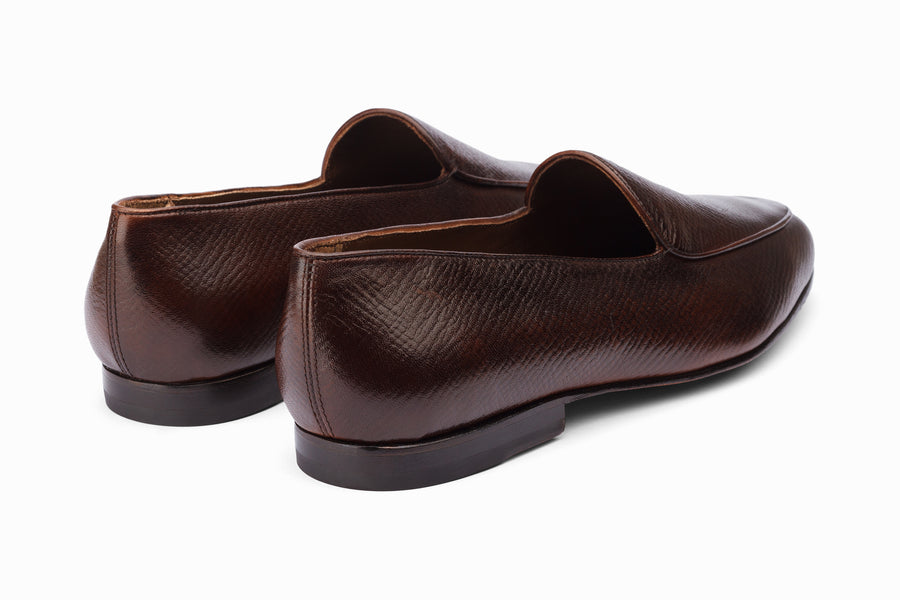 Belgian Loafers- Dark Brown Hatch Grain