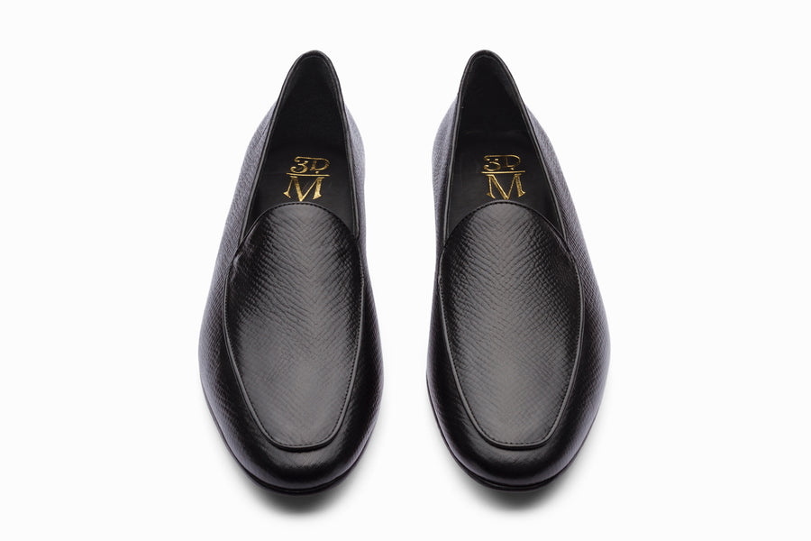 Belgian Loafers- Black Hatch Grain