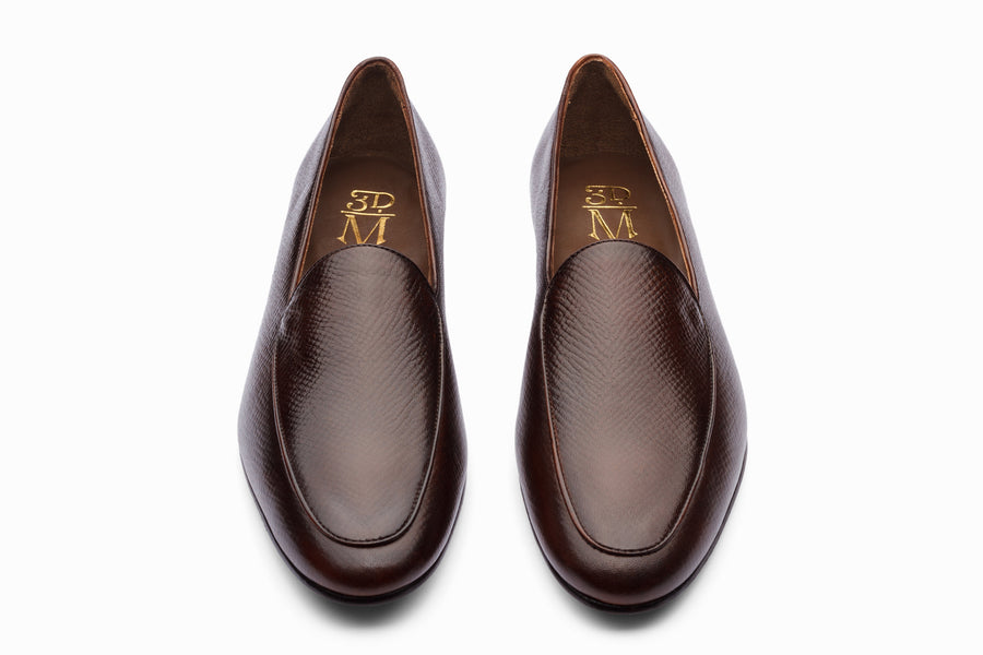 Belgian Loafers- Dark Brown Hatch Grain