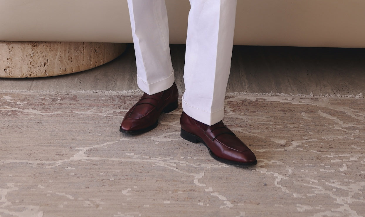 Di Bianco Men\'s Martin Burgundy Burnished Penny Loafer Size 9.5 Leather Penny Loafers Men | Burgundy | Southern Gents main image 3