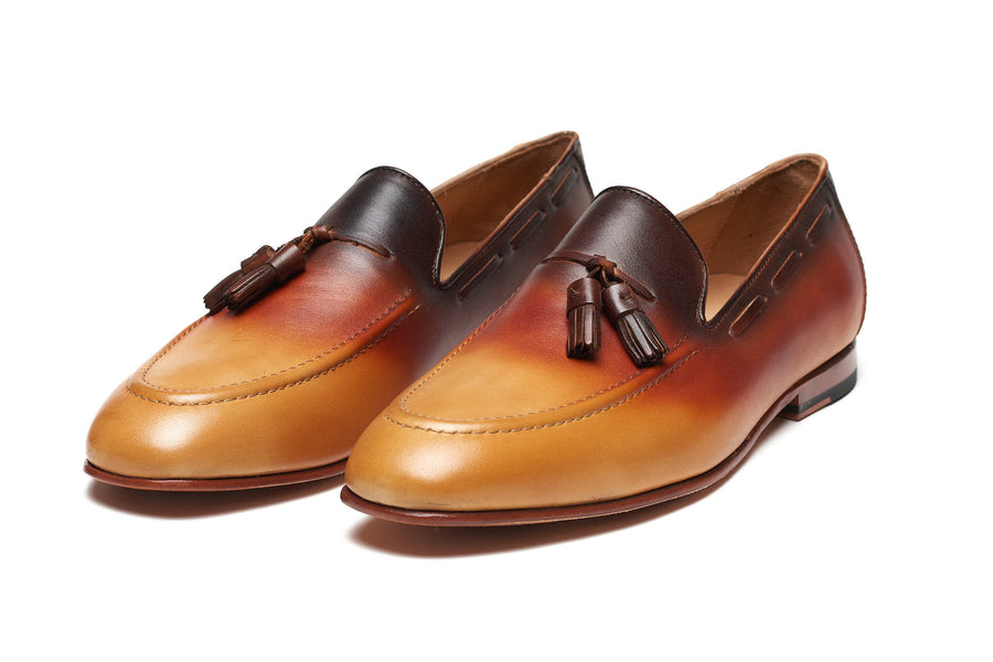 Tassel Loafers - Tan & Brown Patina - MTO 5 Weeks