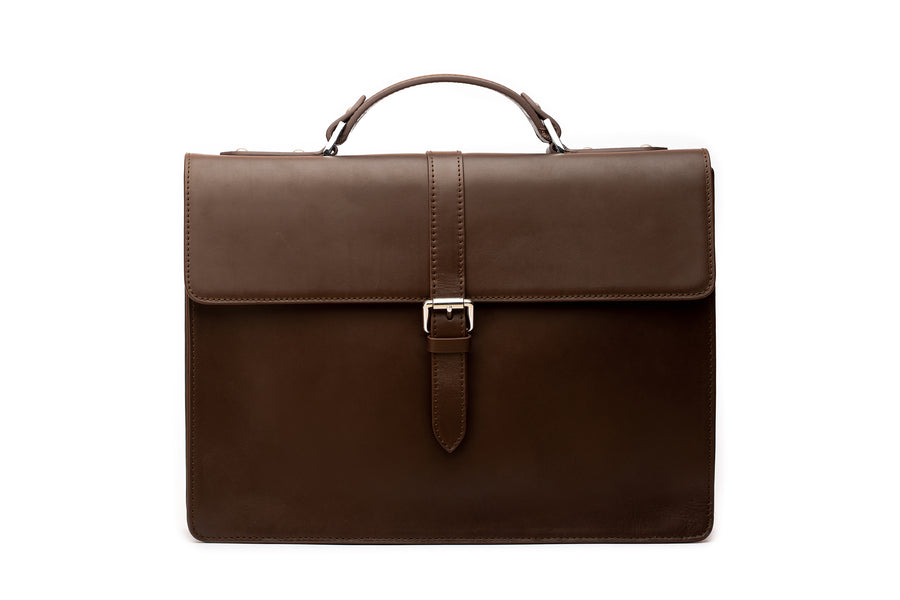 Leather Laptop Briefcase - Dark Brown