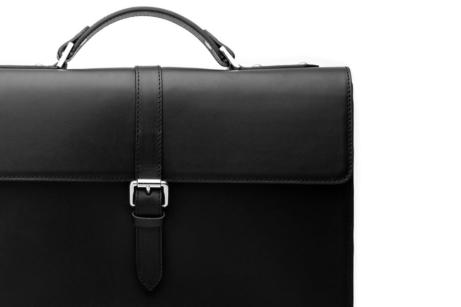 Leather Laptop Briefcase - Black