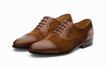 Suede Combination Toe-Cap Oxford - MedBrown/ Cognac Suede (US 9 Only)