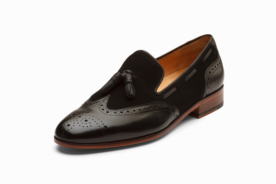 Wingtip Brogue Tassel Loafers - Black - MTO 5 Weks