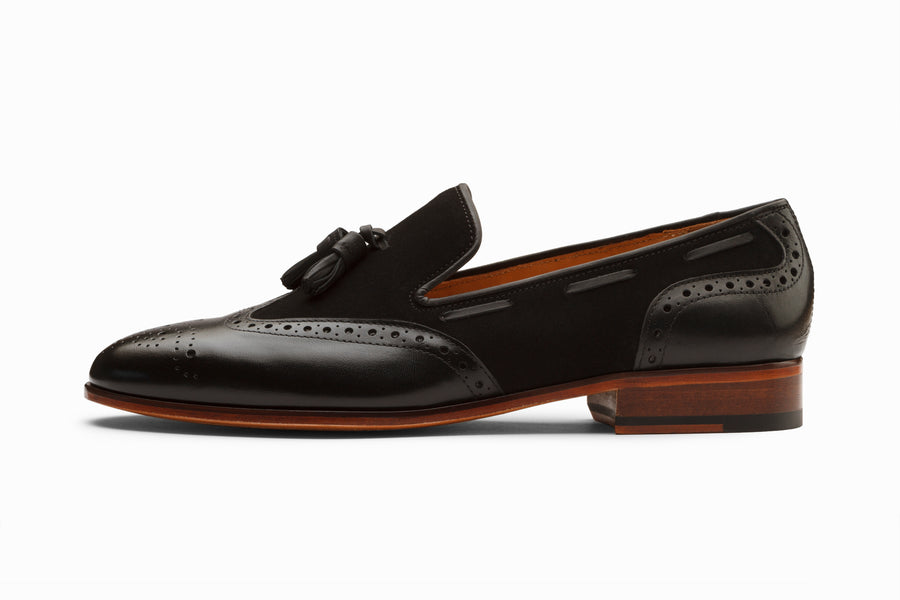 Wingtip Brogue Tassel Loafers - Black - MTO 5 Weks