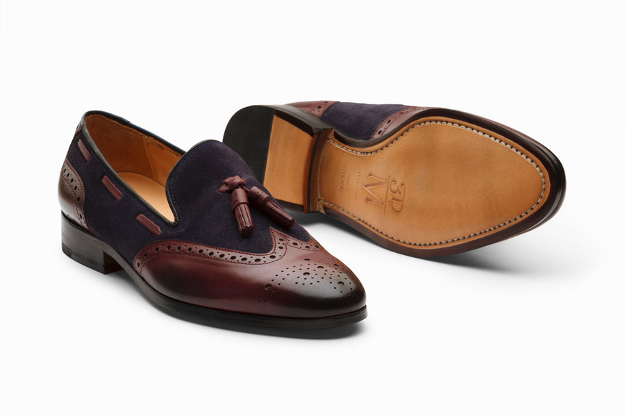 Wingtip Brogue Tassel Loafers - Burgundy - MTO 5 Weeks