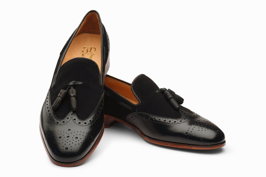 Wingtip Brogue Tassel Loafers - Black - MTO 5 Weks