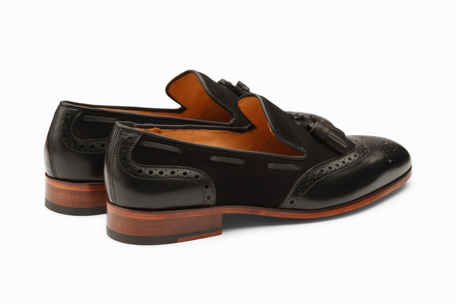 Wingtip Brogue Tassel Loafers - Black - MTO 5 Weks