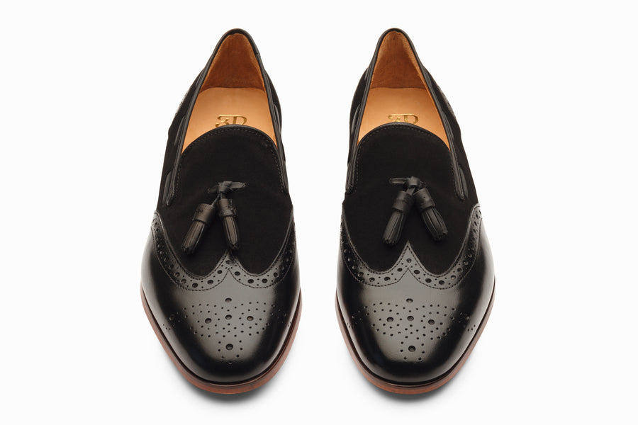 Wingtip Brogue Tassel Loafers - Black - MTO 5 Weks
