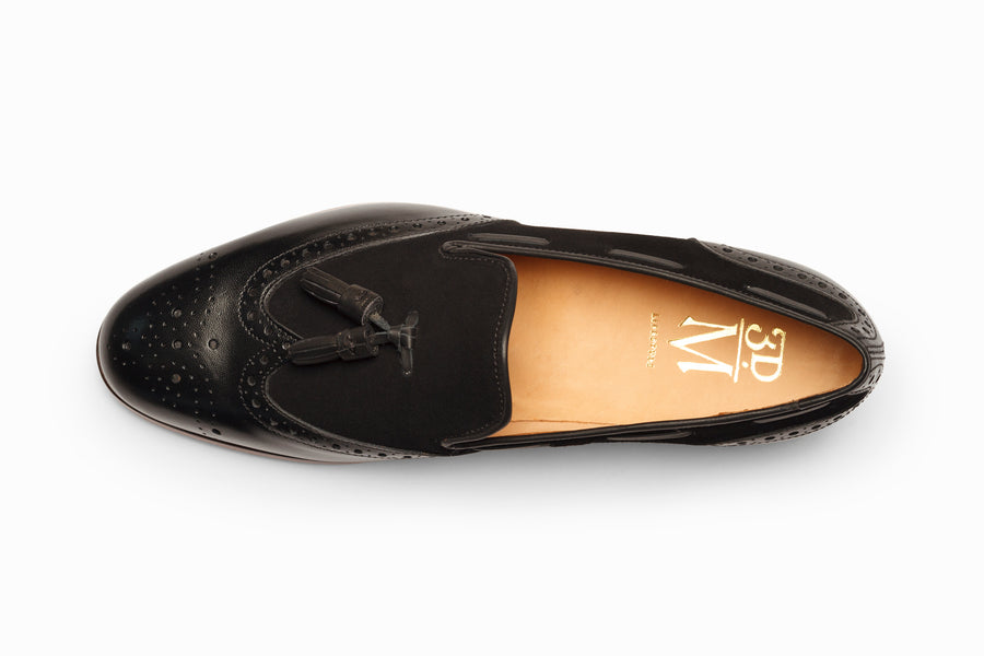 Wingtip Brogue Tassel Loafers - Black - MTO 5 Weks