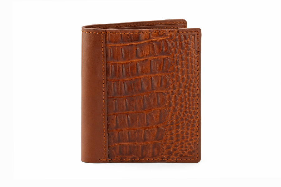 Hip Fold Leather Wallet - Crocodile Brown