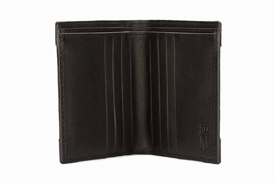 Hip Fold Leather Wallet - Crocodile Black