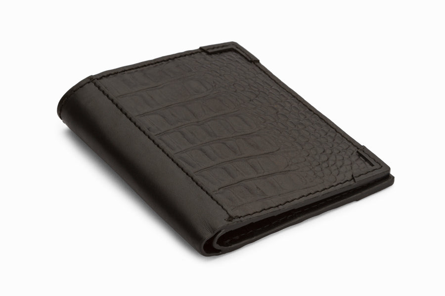 Hip Fold Leather Wallet - Crocodile Black