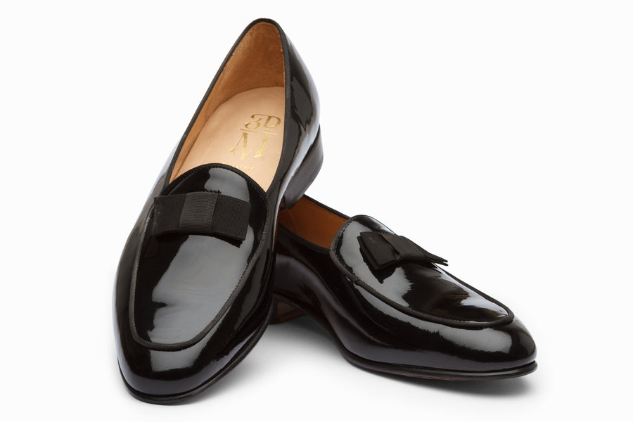 Formal Pumps with Grosgrain Bow - Black Patent