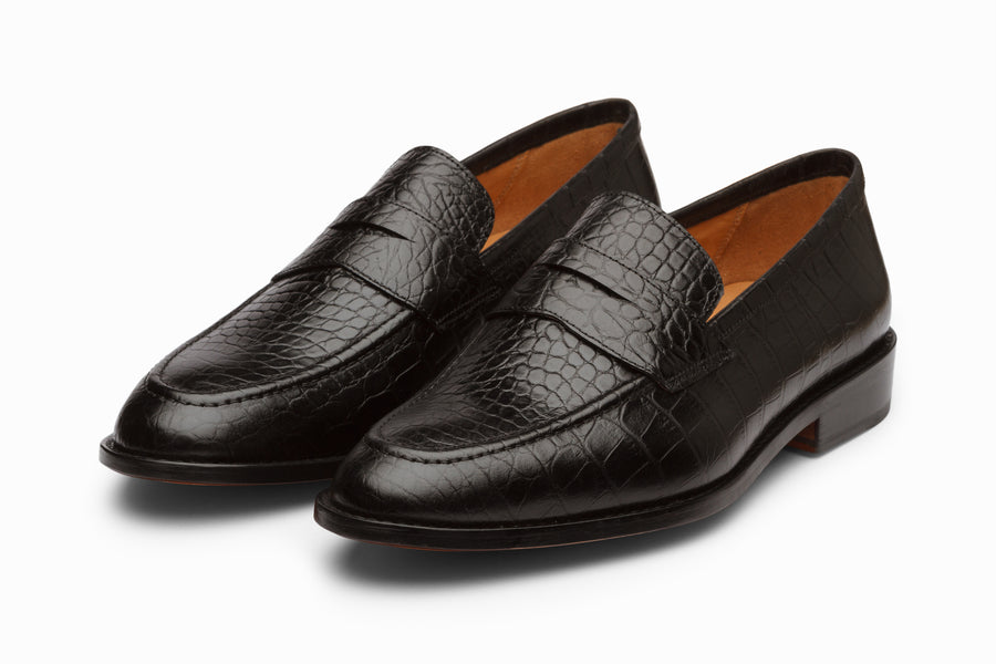 Penny Loafer- Crocodile Black