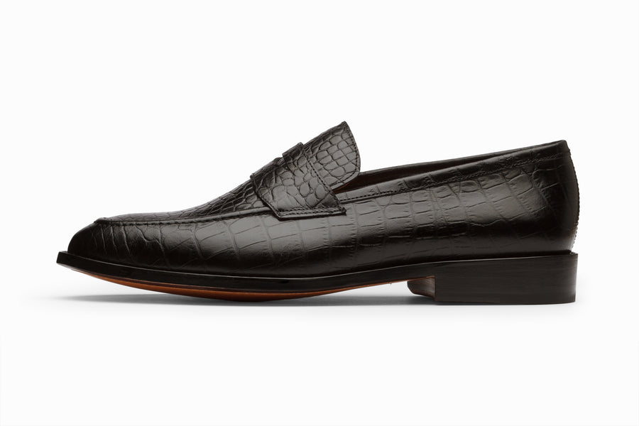 Penny Loafer- Crocodile Black - MTO 5 Weks