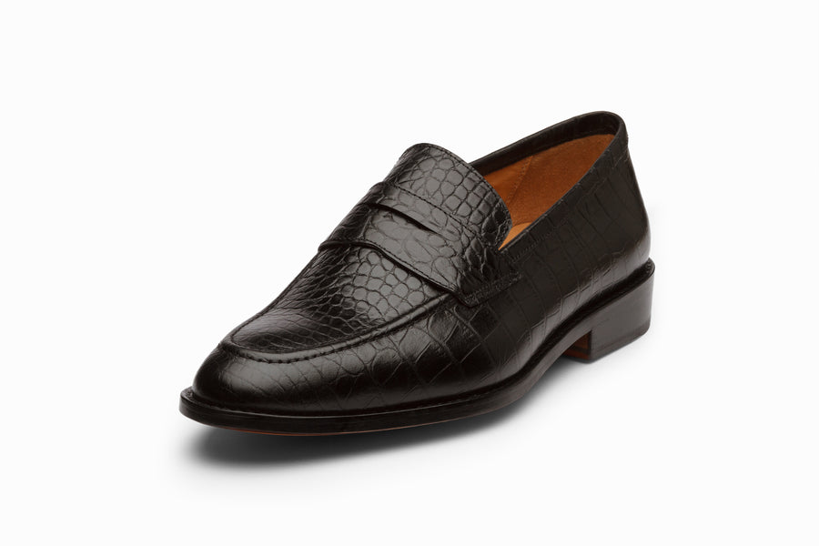 Penny Loafer- Crocodile Black - MTO 5 Weks