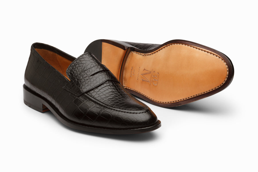 Penny Loafer- Crocodile Black - MTO 5 Weks