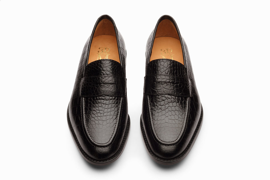Penny Loafer- Crocodile Black - MTO 5 Weks