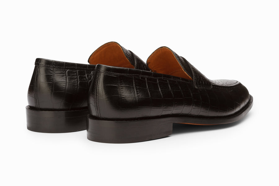 Penny Loafer- Crocodile Black - MTO 5 Weks