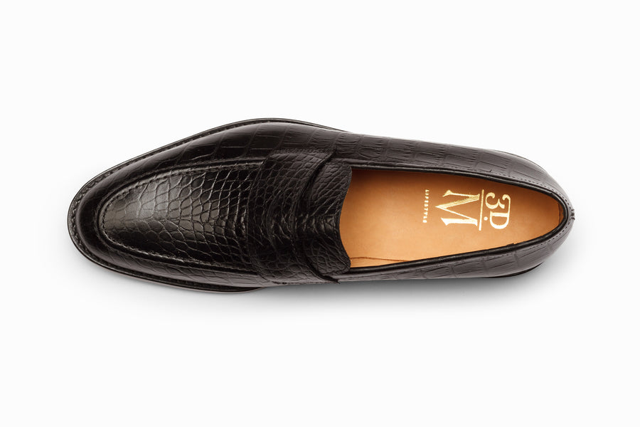 Penny Loafer- Crocodile Black - MTO 5 Weks