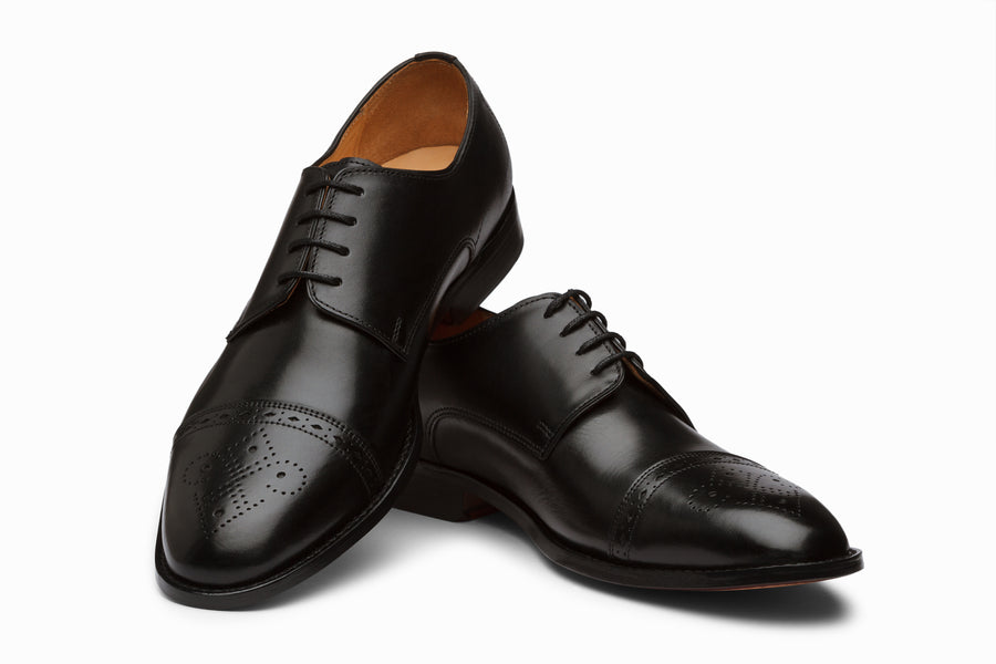 Cap Toe Brogue Derby - Black - MTO 5 Weeks