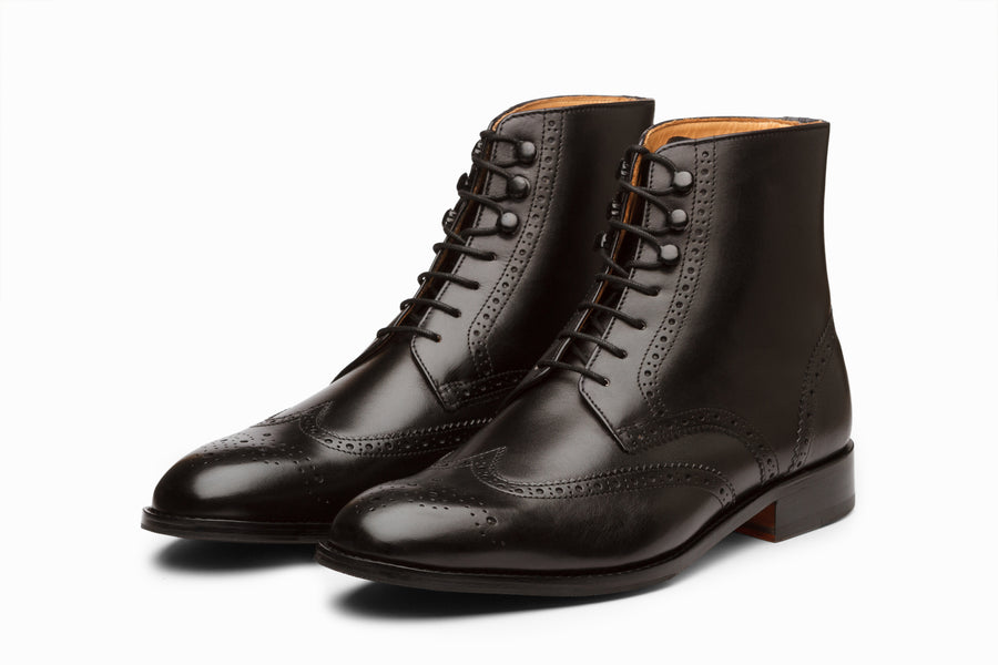 Buy Leather Wingtip Brogue Boot Black colour for men online