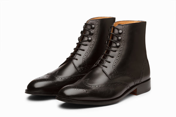 Buy Leather Wingtip Brogue Boot - Black colour for men online – 3DM ...