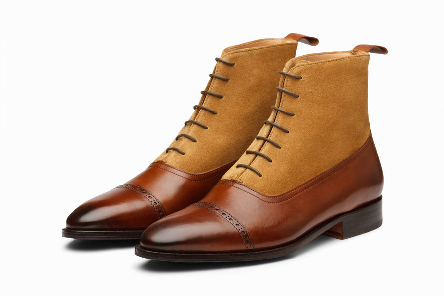 Two Tone Balmoral Leather Boot - Brown/Camel Suede