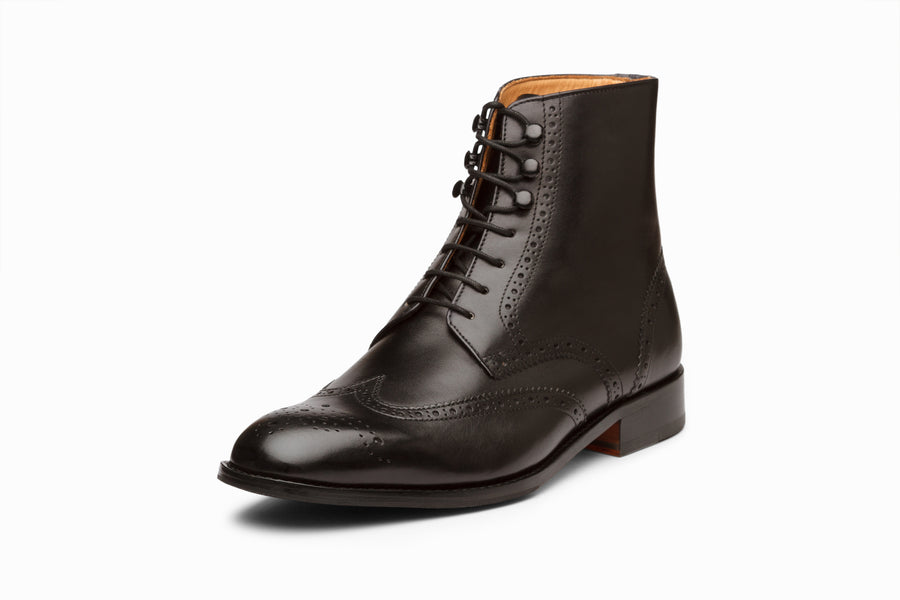Leather Wingtip Brogue Boot - Black