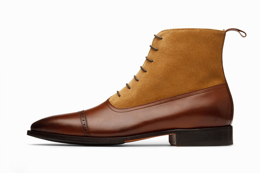 Two Tone Balmoral Leather Boot - Brown/Camel Suede