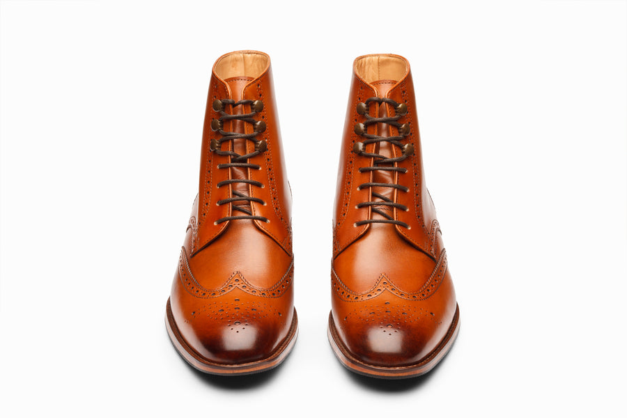 Leather Wingtip Brogue Boot - Tan