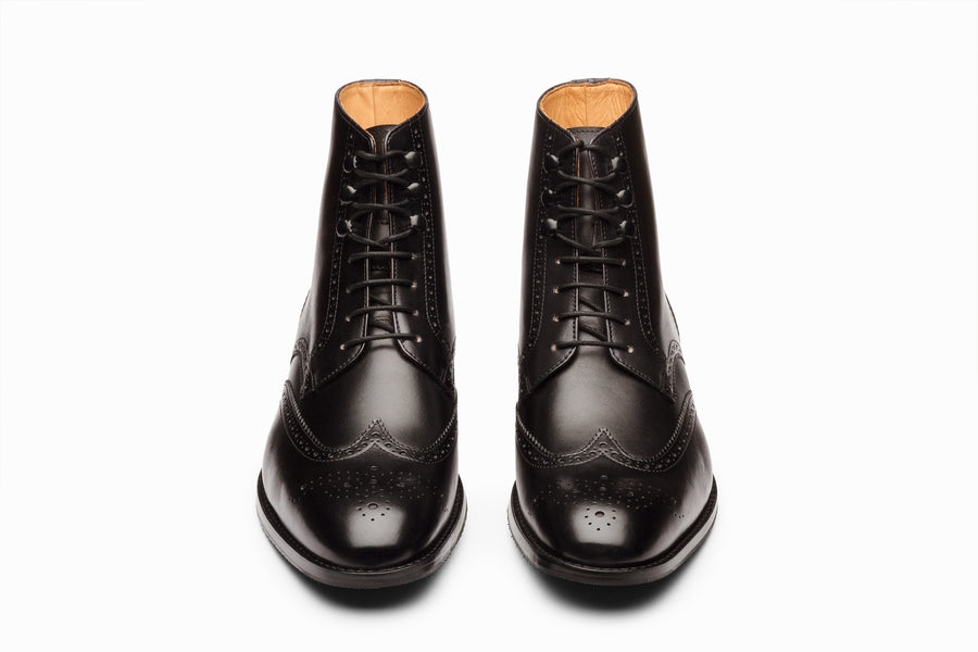 Leather Wingtip Brogue Boot - Black