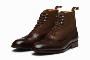 Suede Combination Balmoral Boots - Dark Brown